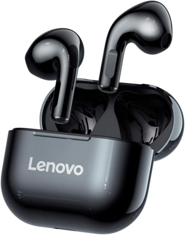 Lenovo LivePods LP40 TWS Semi-In-Ear Earbuds BT 5.0 True Wireless Earbuds with Touch Control Handsfree Call Stereo Sound Noise Cancelling Headphones with Two-Ear Design, Black