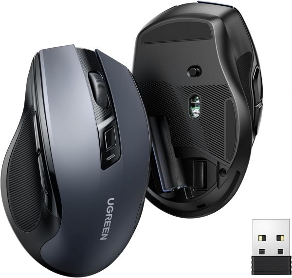 UGREEN Wireless Mouse, 2.4G Ergonomic Optical Mouse, 4000 DPI, 5 DPI Adjustable, 5 Buttons, Silent Click USB Computer Mice for Laptop, PC, Chromebook, Notebook, 15M Wireless Connection Mice Black