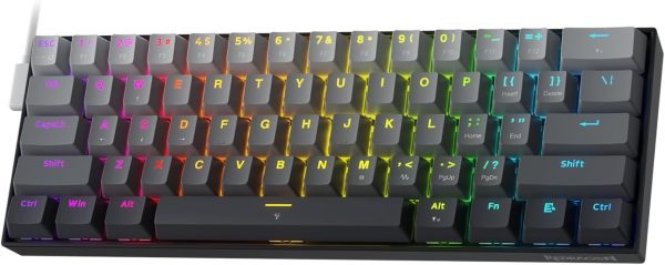 Redragon K617 Magnetic Switch Rapid Trigger Gaming Keyboard, 60% Wired Mechanical Keyboard w/ 8k Hz Polling Rate(0.1ms), Hyper-Fast 0.2mm Actuation Custom Switch Adjustable via Software, Misty Grey