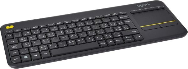 Logitech K400 Plus Wireless Livingroom Keyboard with Touchpad for Home Theatre PC Connected to TV, Customizable Multi-Media Keys, Windows, Android, Laptop/Tablet, Arabic Keyboard - Black