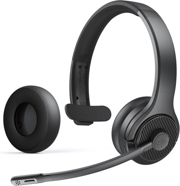 EKSA Wireless Trucker Headset with Microphone Noise Cancelling, Mute Button & Replacement Ear Cushion, 65Hrs Bluetooth 5.4 Driver Headphones with Mic for Work Office Laptop