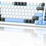 MageGee 75% Mechanical Gaming Keyboard, Compact Blue Backlit Wired Gaming Keyboard with Brown Switches, EVA Foam, Knob Control, STAR75 Portable NKRO PC Gaming Keyboard - White & Blue