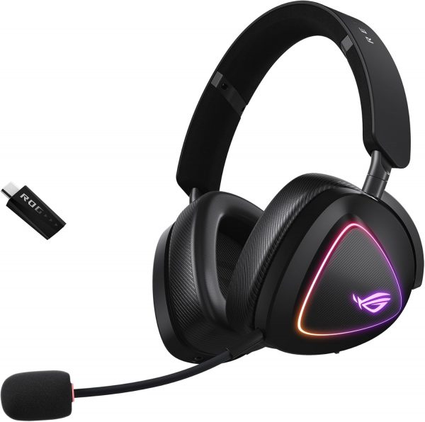 ASUS ROG Delta II Wireless Gaming Headset (BT, ROG SpeedNova 2.4GHz, 3.5mm, 50mm Titanium-Plated Drivers, 10mm Super-Wideband Mic, 110HR Battery, DualFlow Audio, For PC, Switch, PS5, Xbox)- Black