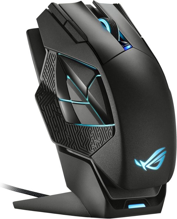 ASUS ROG Spatha X Wireless Gaming Mouse, 2.4 GHz / Wired USB, 19,000 DPI Optical Sensor, 12 Programmable Buttons, RGB, Swappable Switch Design, Micro Switches, Magnetic Charging Stand, Black