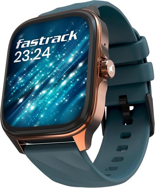 Fastrack New Astor FS1 PRO Smart Watch, Large Super AMOLED Display (1.97") AOD, AI Voice Assistance, Functional Crown, SingleSync BT Calling, 100+ Sports Modes & Smartwatch Faces, IP68 (Teal)
