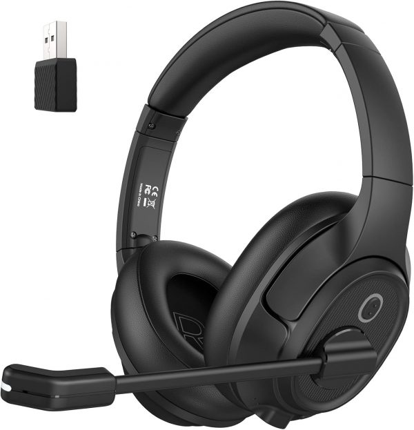 EKSA H6 Wireless Headset with Microphone & USB Dongle [Up to 55 Hours & 10 Metre Range] Bluetooth PC Headset with AI Noise Cancelling Mic, Over Ear Headphone for Business/Office/Home/Teams/Zoom
